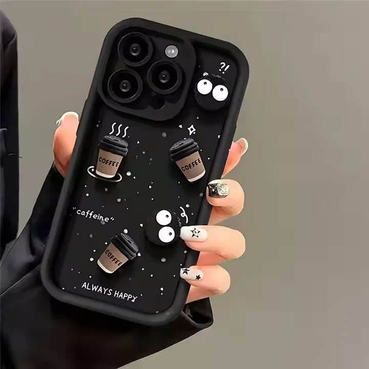 Cute Briquettes Coffee Cartoon Lens Camera Silicone Phone Case - Image 4