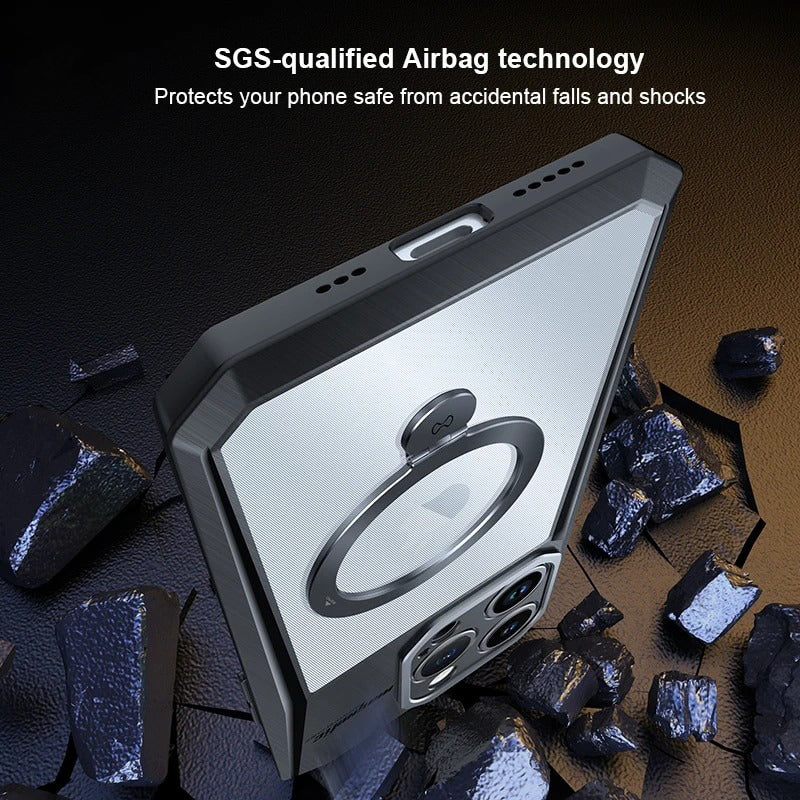 iPhone Airbag Shockproof Bumper Shell Cyber Magnetic Holder Series Case Cover Black - Image 3