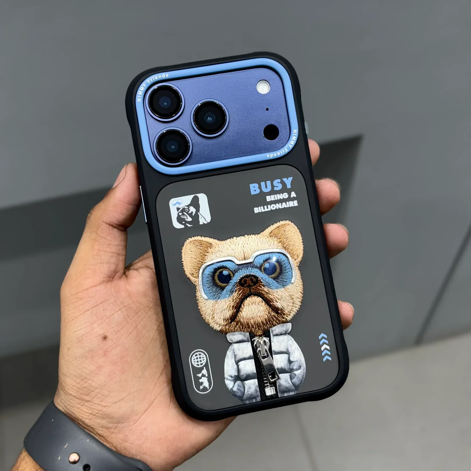 Nimmy Little Rich Tycoon Chain Grip Case for iPhone 13–17 Pro Max | Premium Shockproof Designer Cover - Image 3