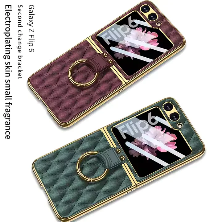Samsung Galaxy Z Flip 6-Electroplated Leather Ring Full Lens Film Glass Case - Image 10
