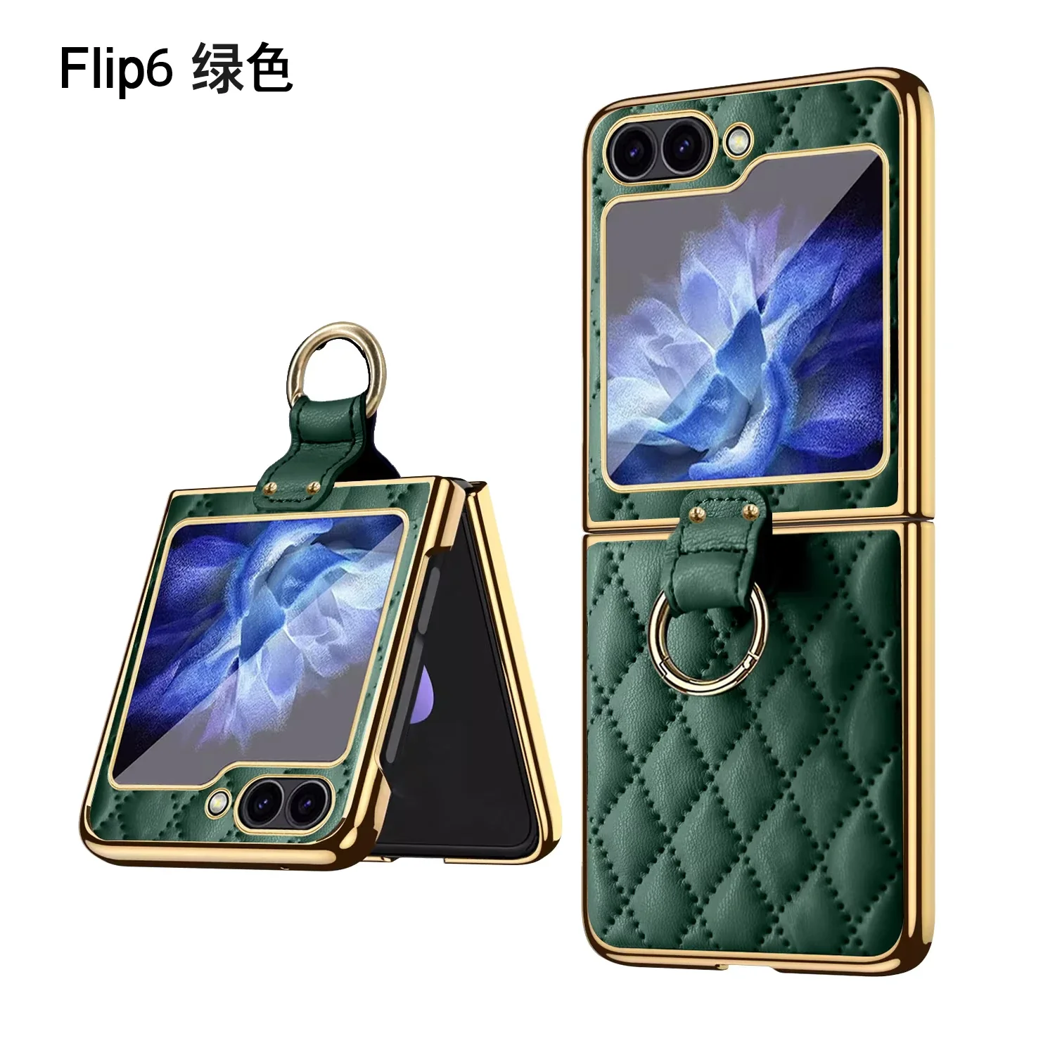 Samsung Galaxy Z Flip 6-Electroplated Leather Ring Full Lens Film Glass Case - Image 12