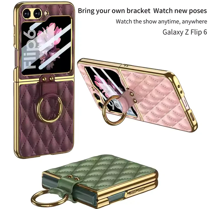 Samsung Galaxy Z Flip 6-Electroplated Leather Ring Full Lens Film Glass Case - Image 13