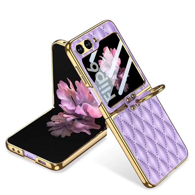 Samsung Galaxy Z Flip 6-Electroplated Leather Ring Full Lens Film Glass Case - Image 3