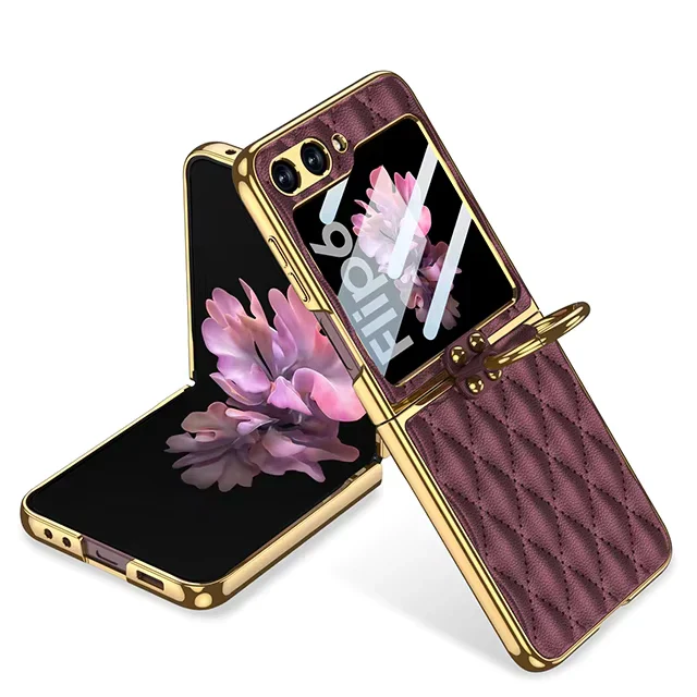 Samsung Galaxy Z Flip 6-Electroplated Leather Ring Full Lens Film Glass Case - Image 4