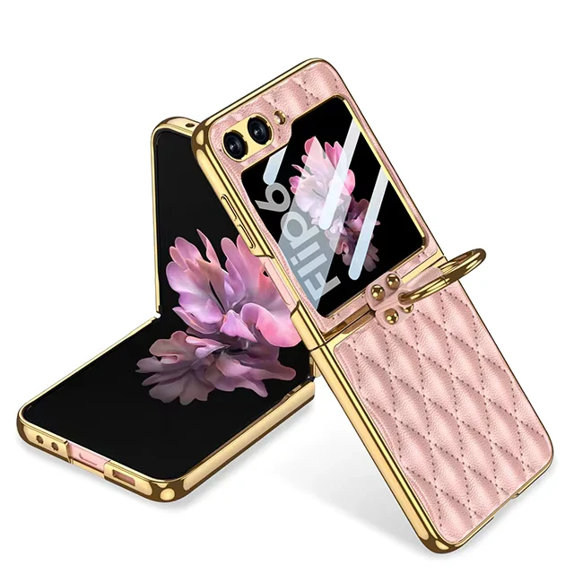 Samsung Galaxy Z Flip 6-Electroplated Leather Ring Full Lens Film Glass Case - Image 5