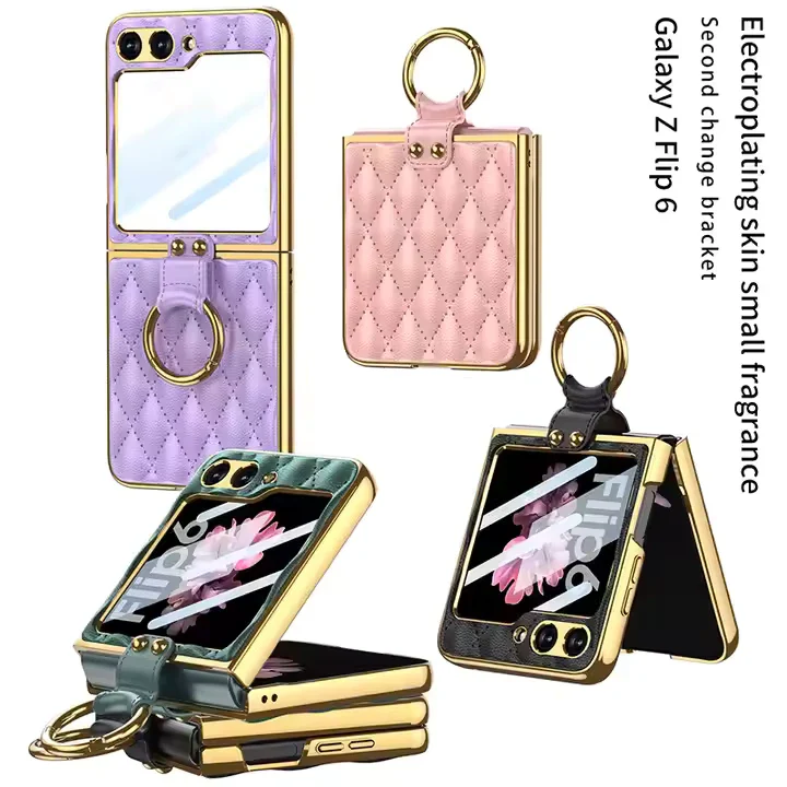 Samsung Galaxy Z Flip 6-Electroplated Leather Ring Full Lens Film Glass Case - Image 7
