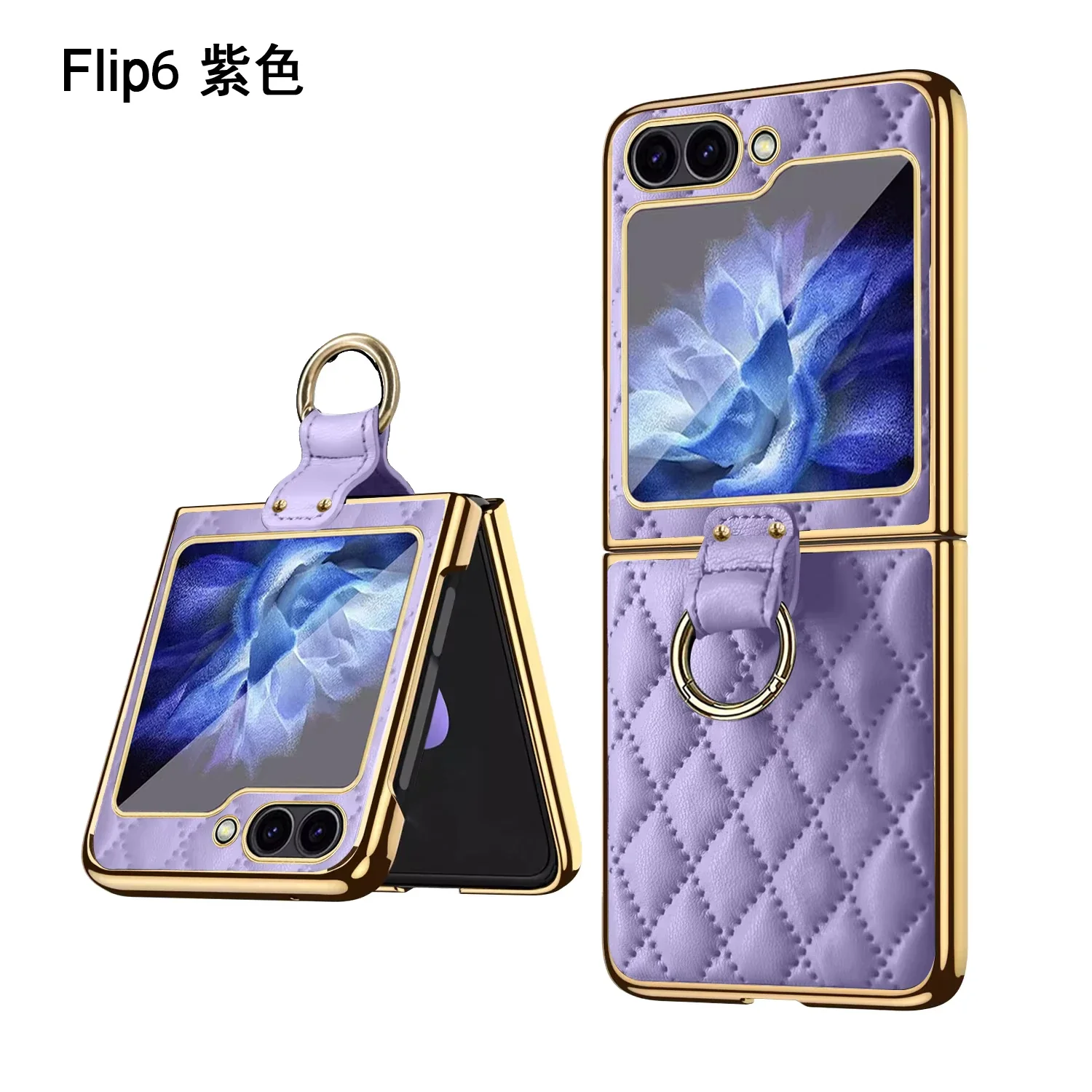 Samsung Galaxy Z Flip 6-Electroplated Leather Ring Full Lens Film Glass Case - Image 9